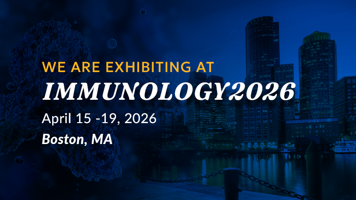 Immunology 2026 Website Promotional banner announcing Healix exhibiting at the Immunology Annual Meeting, April 15–19, 2026 in Boston, MA.